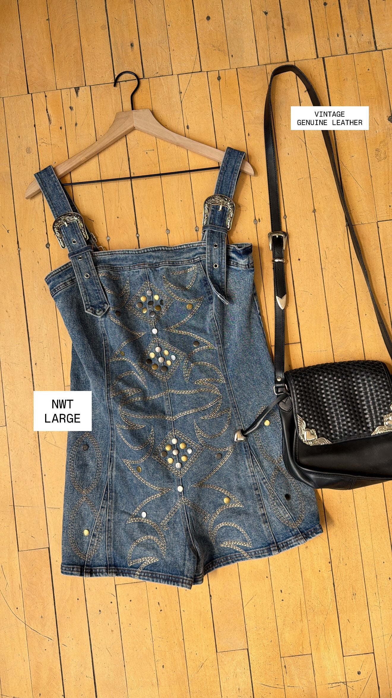 NWT STUDDED DENIM ROMPER (L)