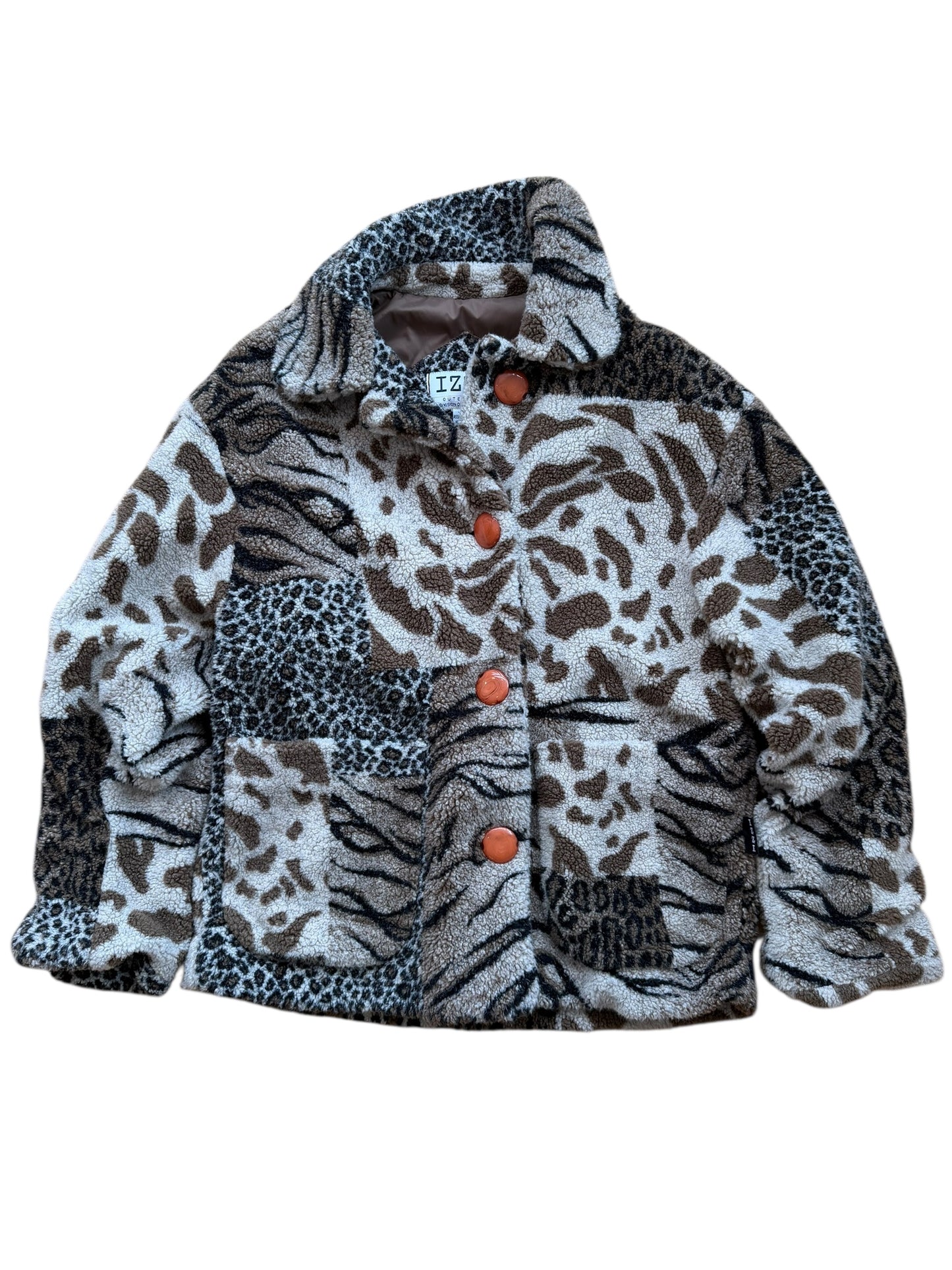 VINTAGE IZZI ANIMAL PRINT SHERPA JACKET (S)