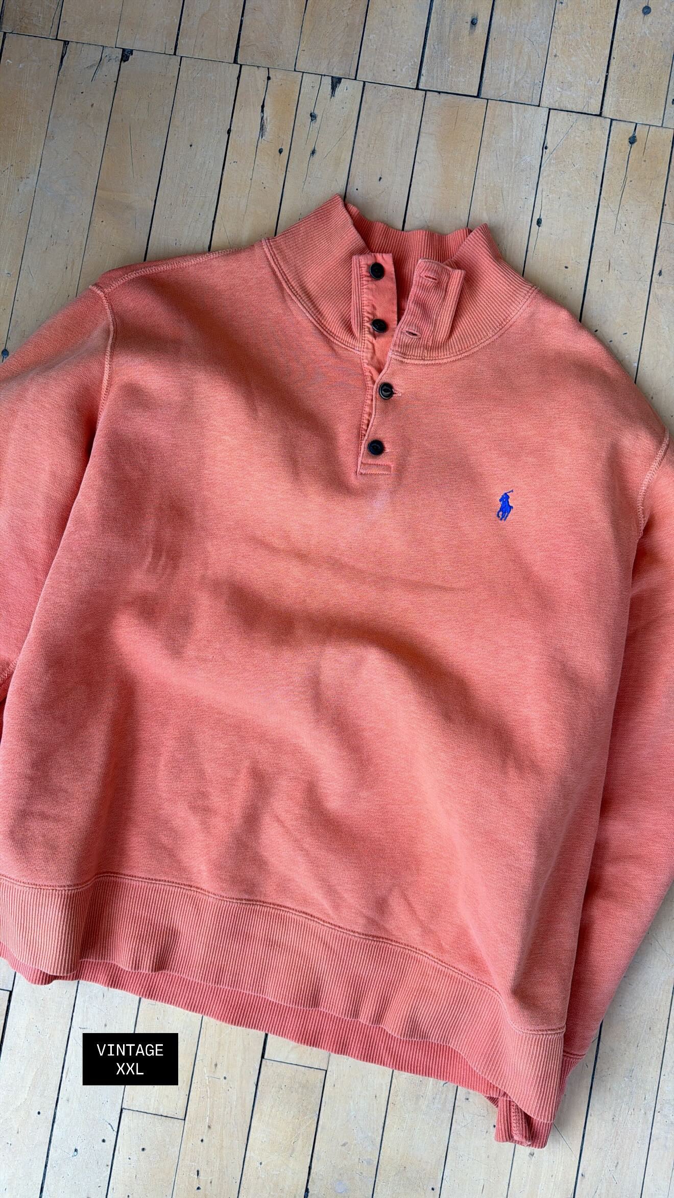 VINTAGE POLO RALPH LAUREN ORANGE QUARTER BUTTON (XXL)