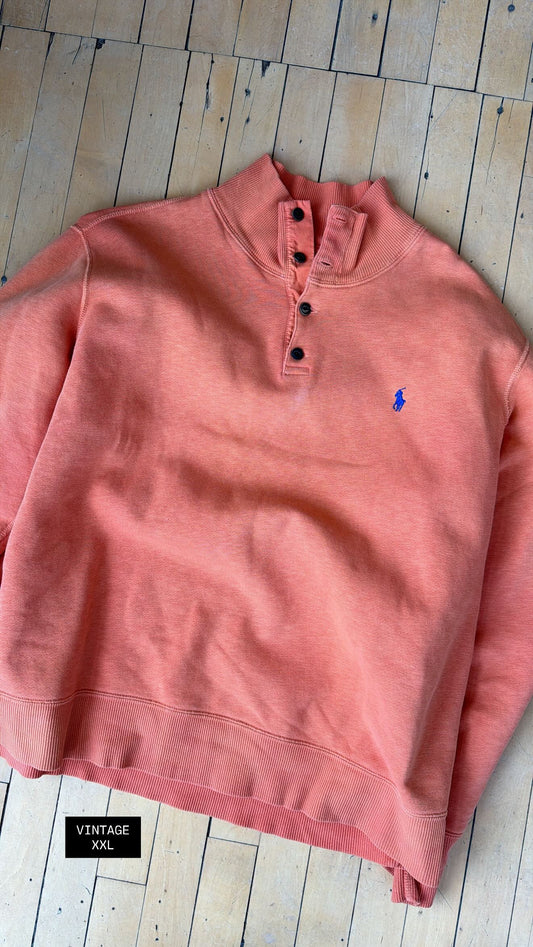 VINTAGE POLO RALPH LAUREN ORANGE QUARTER BUTTON (XXL)