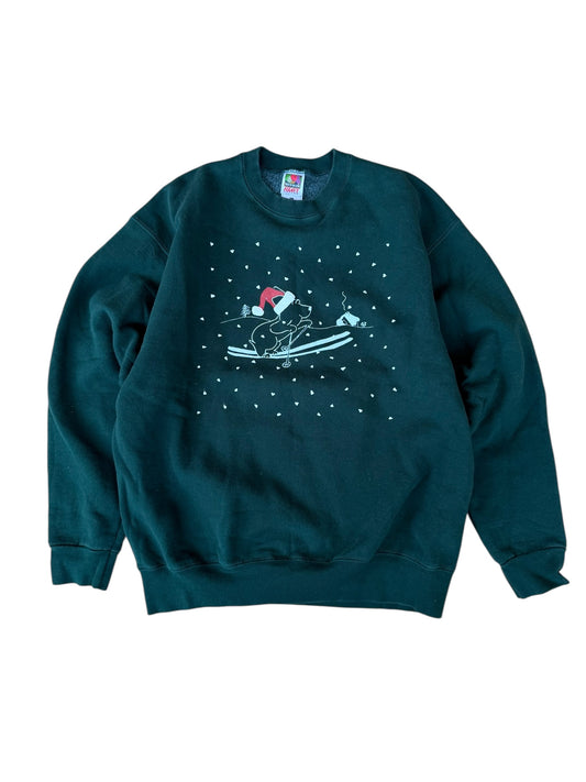 VINTAGE RAISED PRINT DOG SKIING CREW (XL)