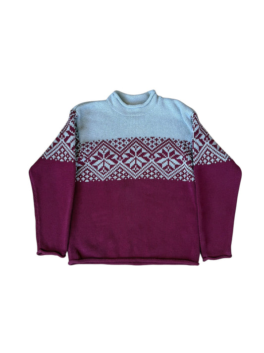 VINTAGE 100% COTTON ROLL NECK SNOWFLAKE SWEATER (XL)