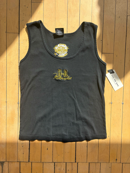 Y2K VINTAGE BLACK WITH YELLOW EMBROIDERY TANK (XL)