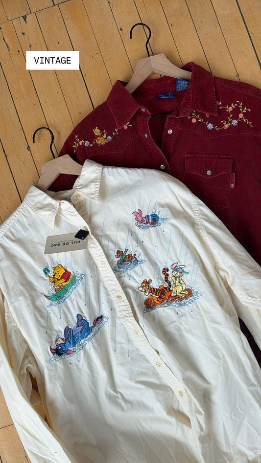 VINTAGE WINNIE THE POOH AND FRIENDS EMBROIDERED BUTTON UP (XXL)