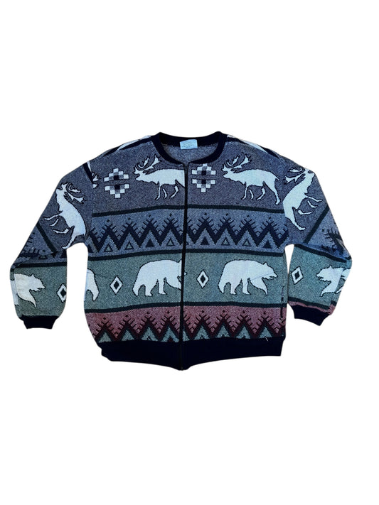 VINTAGE COTTON WILDLIFE PRINT BLANKET JACKET (L)