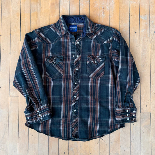 VINTAGE WRANGLER PEARL SNAP FLANNEL (M)