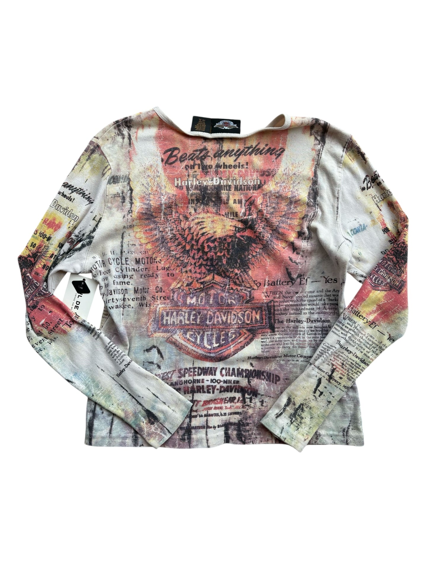 Y2K VINTAGE HARLEY DAVIDSON AOP RHINESTONE LS (XL)