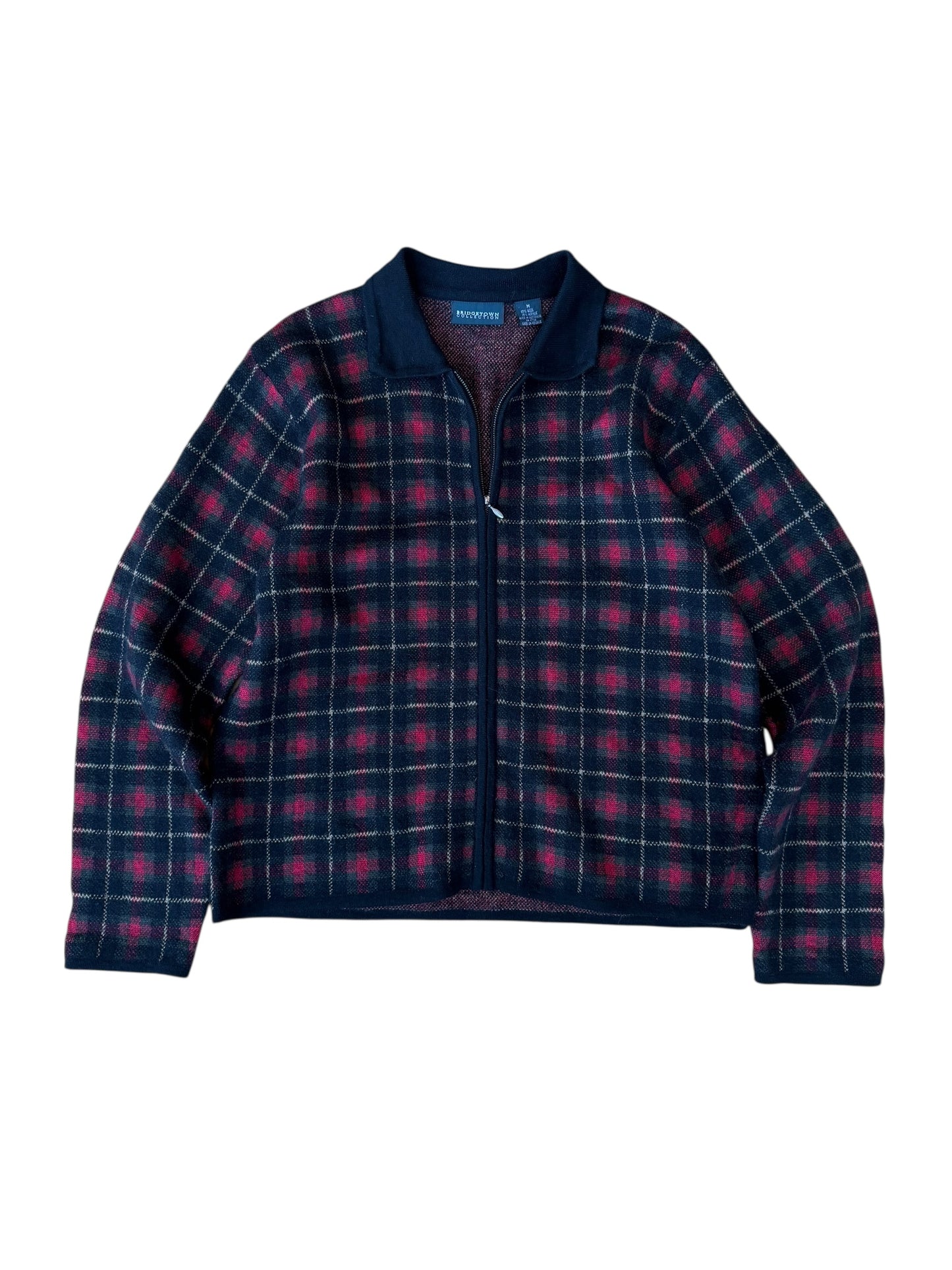 VINTAGE PLAID WOOL BLEND ZIP CARDIGAN (M)