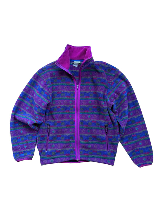 VINTAGE LL BEAN PATTERNED FLEECE ZIP UP PURPLE TONES (M/L)