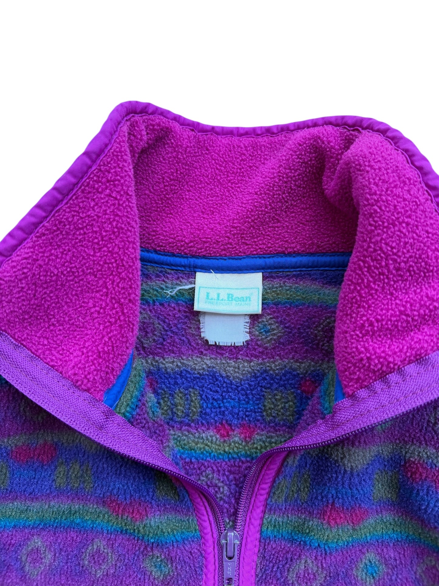 VINTAGE LL BEAN PATTERNED FLEECE ZIP UP PURPLE TONES (M/L)