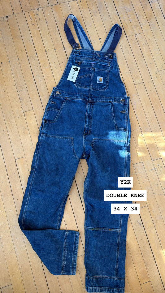 Y2K VINTAGE CARHARTT DOUBLE KNEE DENIM OVERALLS (34 X 34)