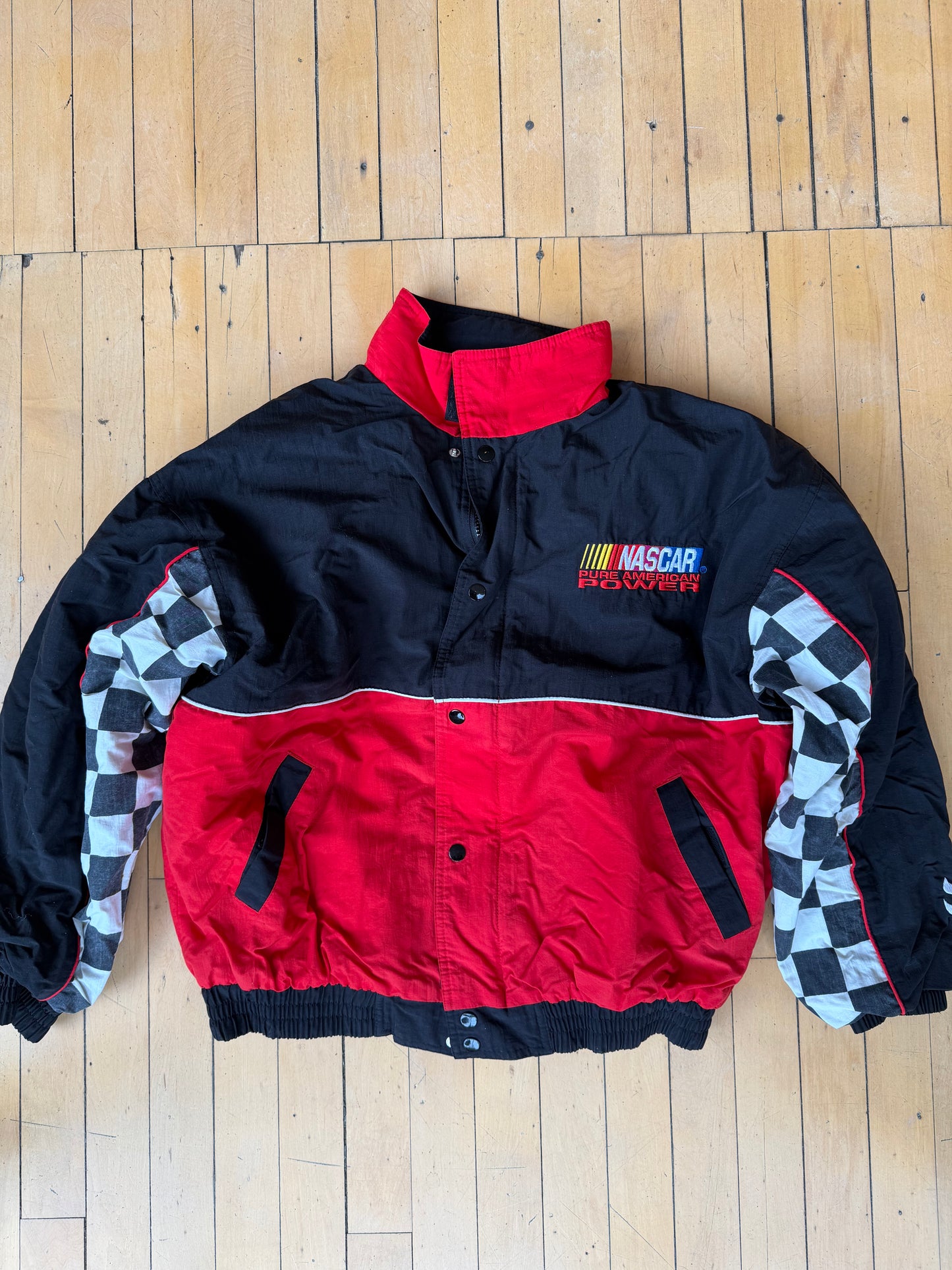 VINTAGE NASCAR CHECKERED FLAG JACKET (M)