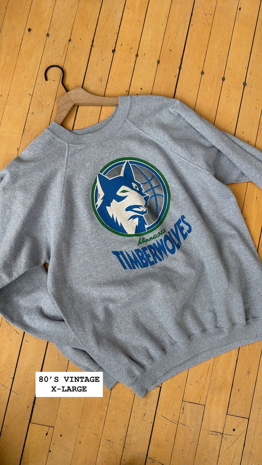 80'S VINTAGE TIMBERWOLVES TRENCH CREW (XL)