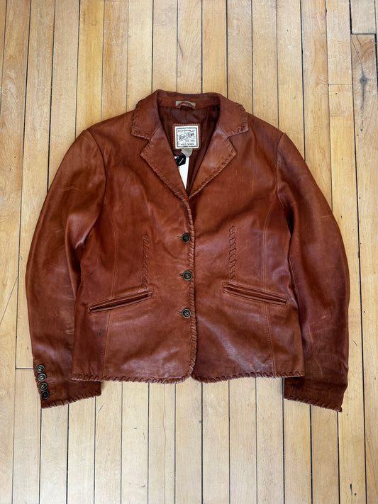 VINTAGE GENUINE LEATHER RUFF HEWN JACKET (L)