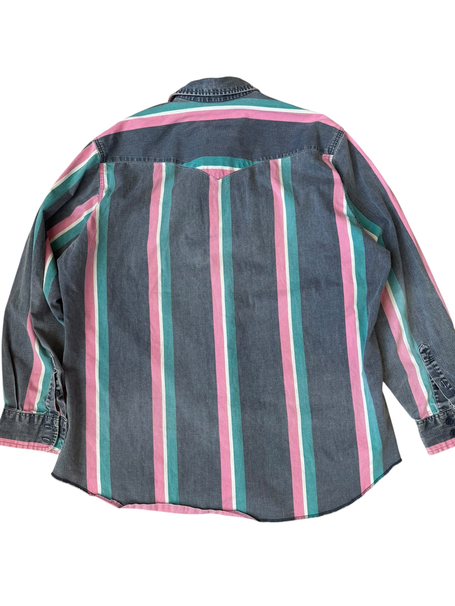 VINTAGE WRANGLER BRUSHPOPPER RODEO SHIRT PINK/TEAL (17.5-36)