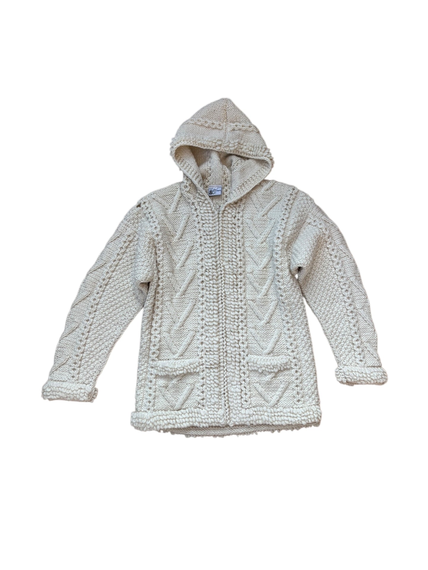 VINTAGE HAND KNIT IN ECAUDOR FULL ZIP HOODIE SWEATER (L)