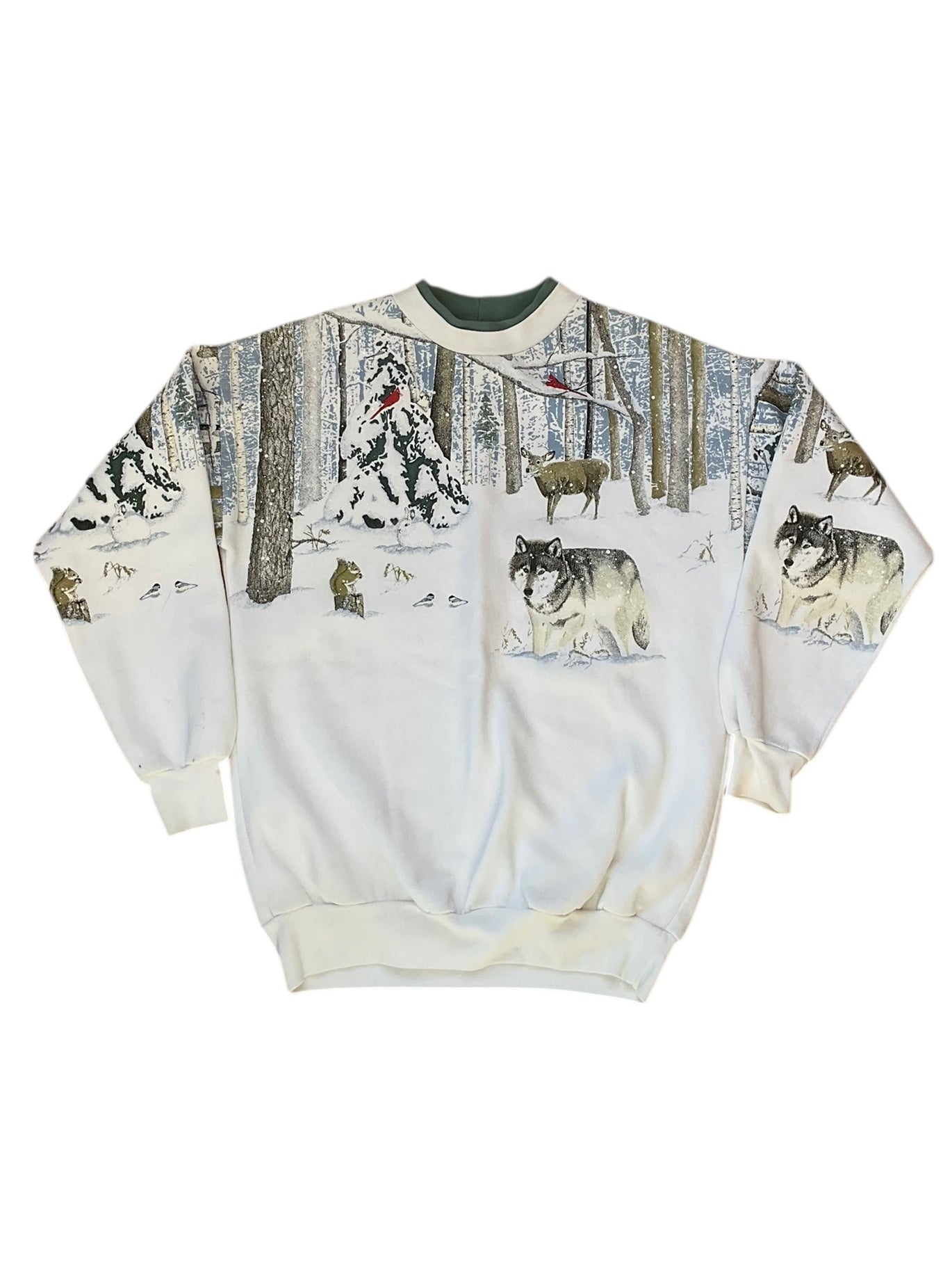 VINTAGE ARTISANS ALL OVER PRINT WINTER SCENE CREWNECK (M)