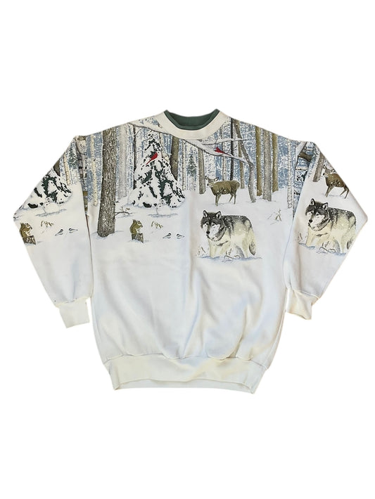 VINTAGE ARTISANS ALL OVER PRINT WINTER SCENE CREWNECK (M)