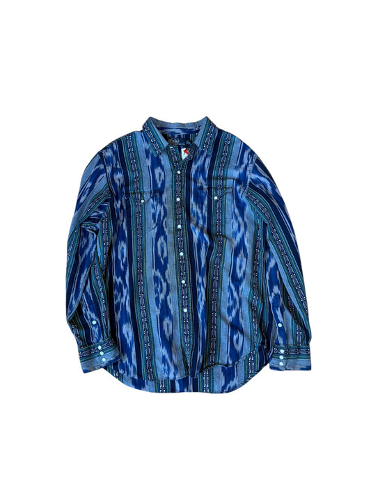 VINTAGE POLO SOUTHWESTERN PRINT PEARL SNAP BUTTON UP (XL)