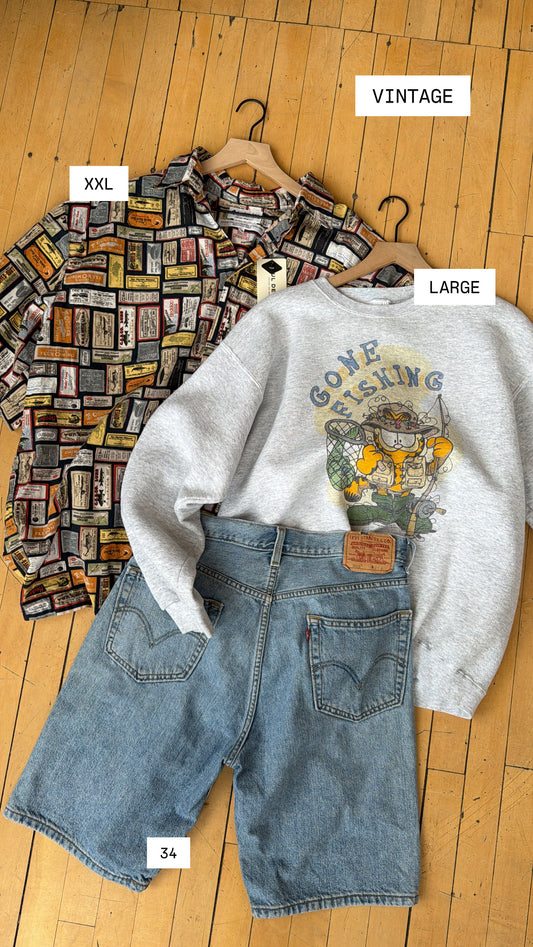 VINTAGE GARFIELD GONE FISHING CREW (L)