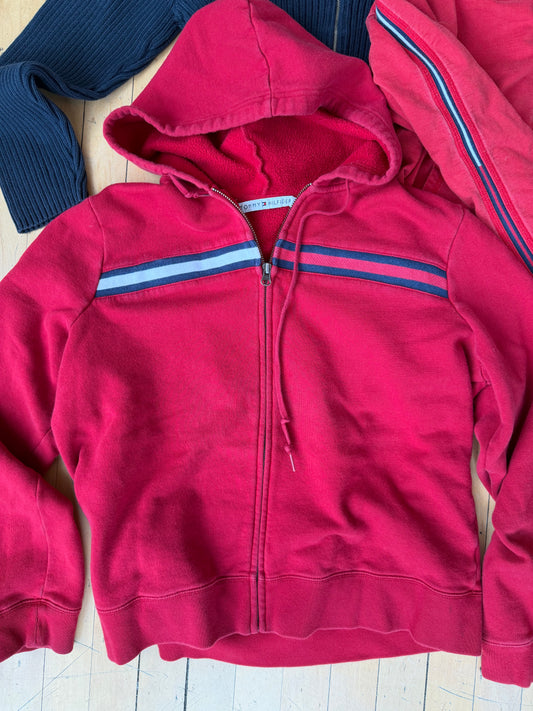 Y2K TOMMY HILFIGER LOGO STRIPE ZIP UP (XL)