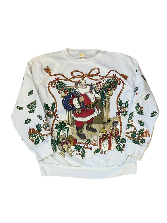 VINTAGE HOLIDAY TIME RAISED PRINT SANTA CREWNECK (XL)