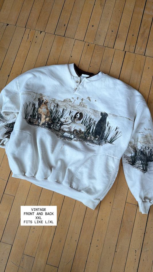 VINTAGE ART UNLIMITED DUCK DOGS WRAP PRINT CREW (XXL)