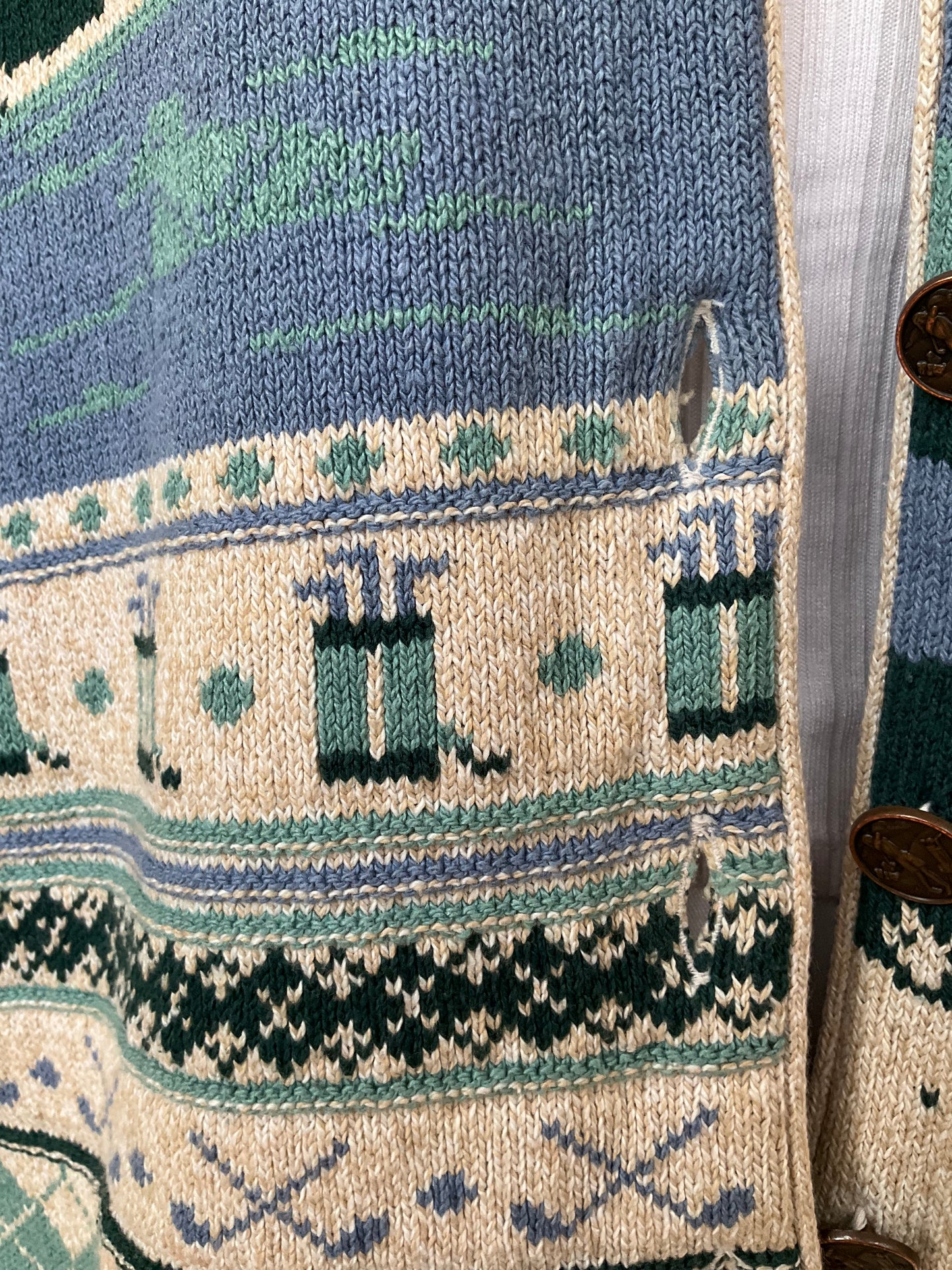 VINTAGE AOP GOLF PRINT COTTON BLEND CARDIGAN (XL)