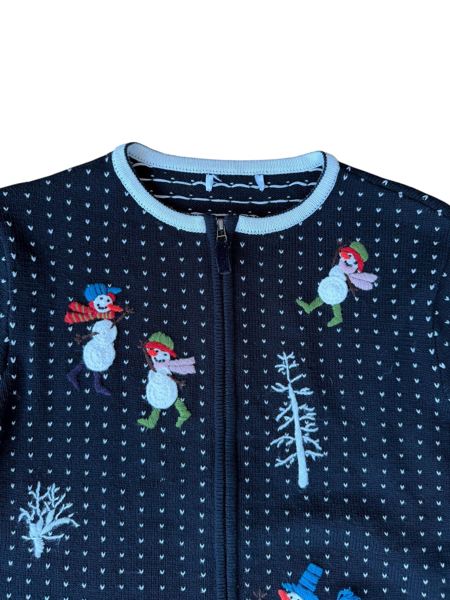 VINTAGE SNOWMAN EMBROIDERED ZIP CARDIGAN (S/M)