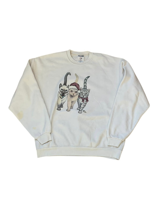 VINTAGE JERZEES KITTEN CHRISTMAS CREWNECK (L)