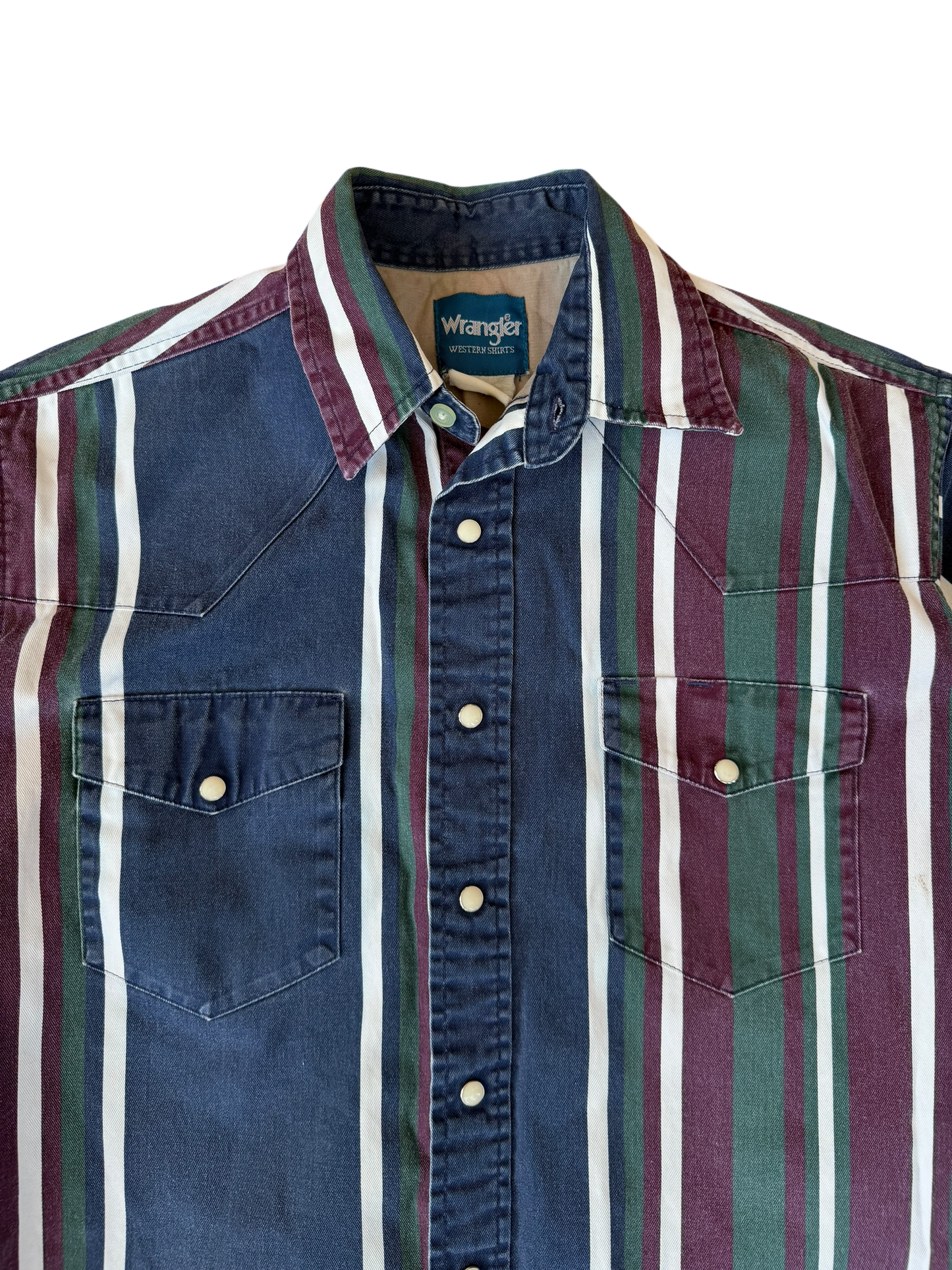 VINTAGE WRANGLER PEARL SNAP BLUE STRIPE (M/L)