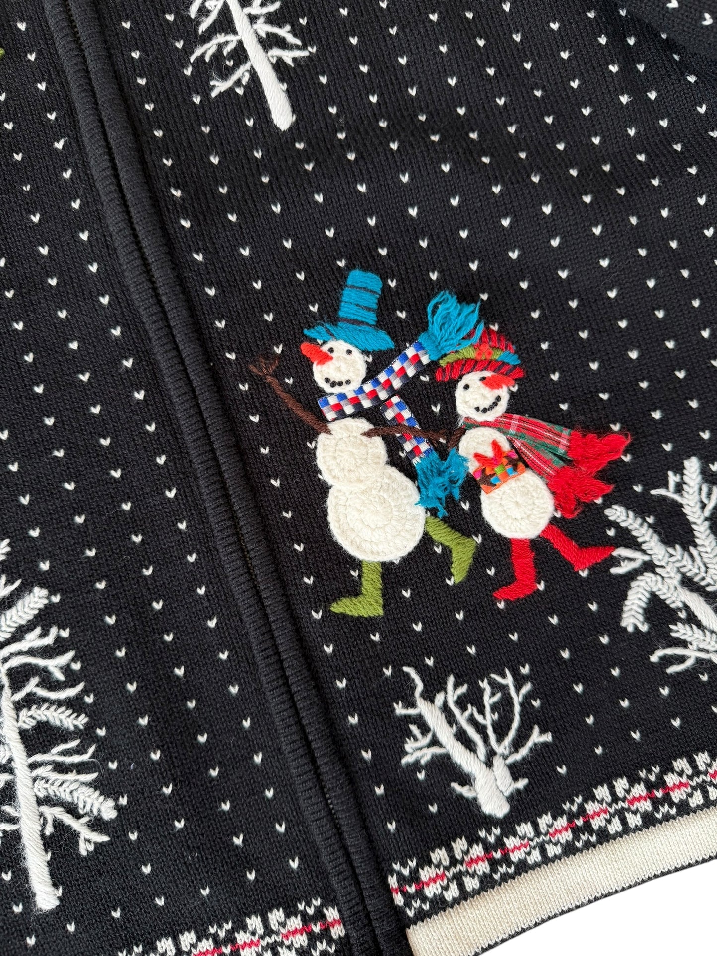 VINTAGE SNOWMAN EMBROIDERED ZIP CARDIGAN (S/M)