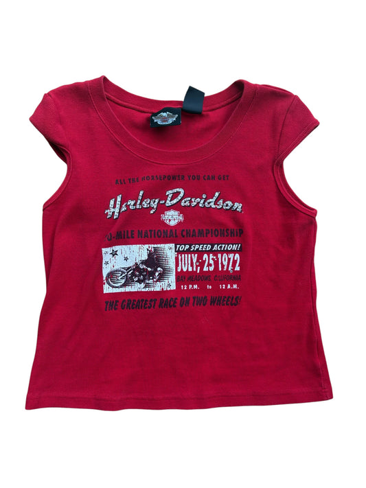 Y2K VINTAGE HARLEY DAVIDSON RED CAP SLEEVE (XL)