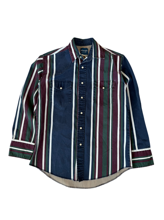 VINTAGE WRANGLER PEARL SNAP BLUE STRIPE (M/L)