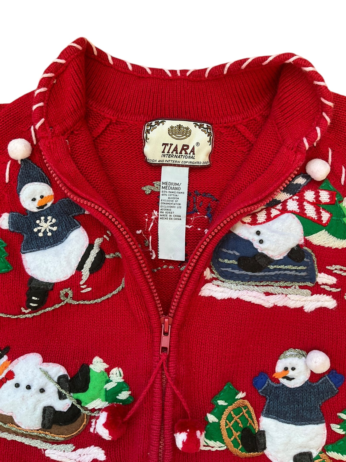 VINTAGE TIARA INTERNATIONAL CHRISTMAS ZIP UP SWEATER (M)