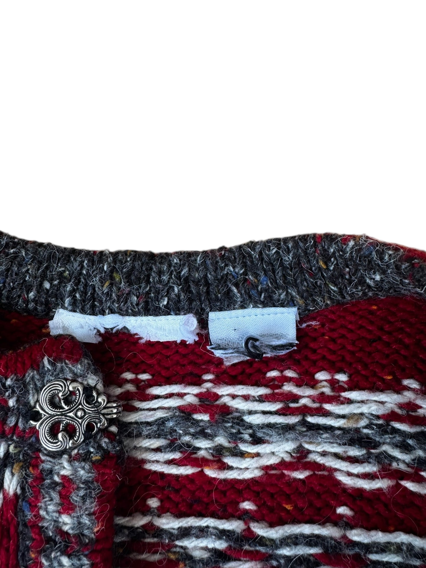 VINTAGE METAL CLASP RED SNOWFLAKE CARDIGAN (M/L)