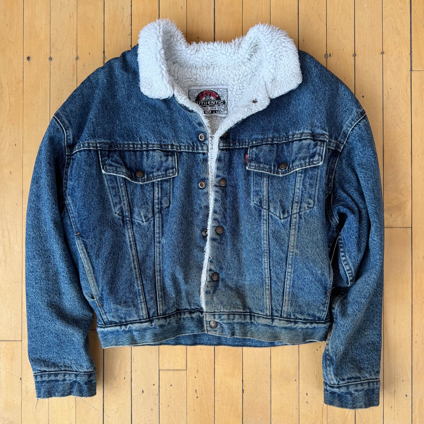 80'S VINTAGE LEVI'S DENIM SHERPA LINED JACKET (M)