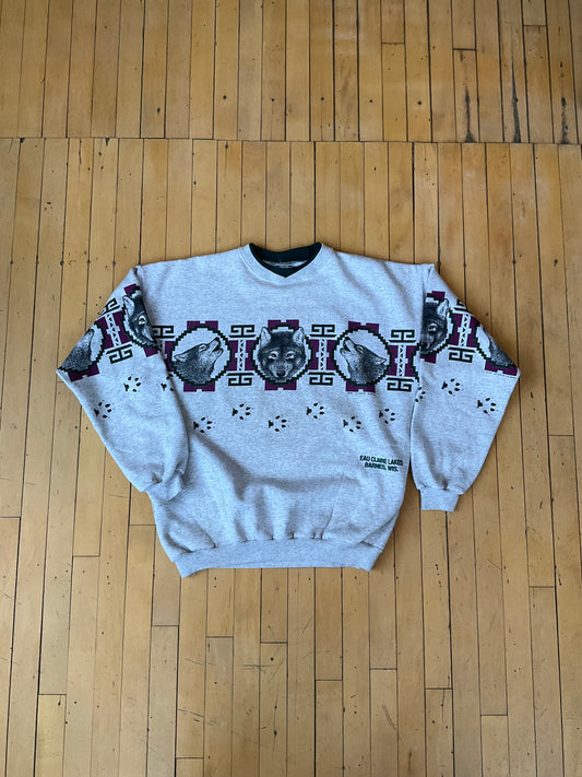 1993 VINTAGE AZTEC WOLF WRAP PRINT CREW (XL)