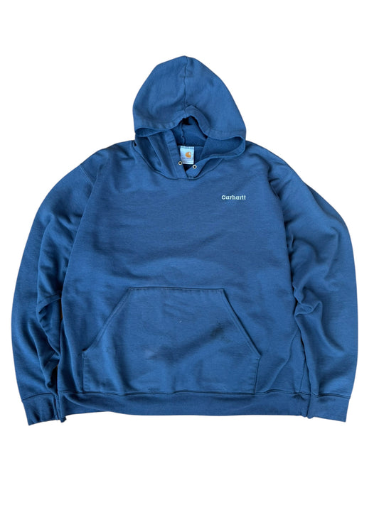 VINTAGE CARHARTT SPELL OUT HOODIE BLUE (XL/XXL)