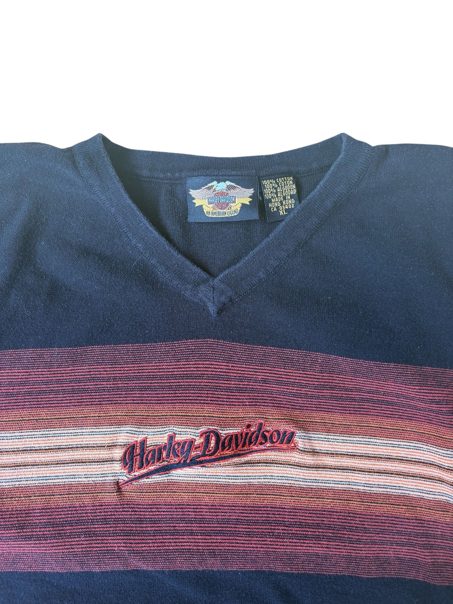 Y2K VINTAGE HARLEY DAVIDSON STRIPED SWEATER (XL)