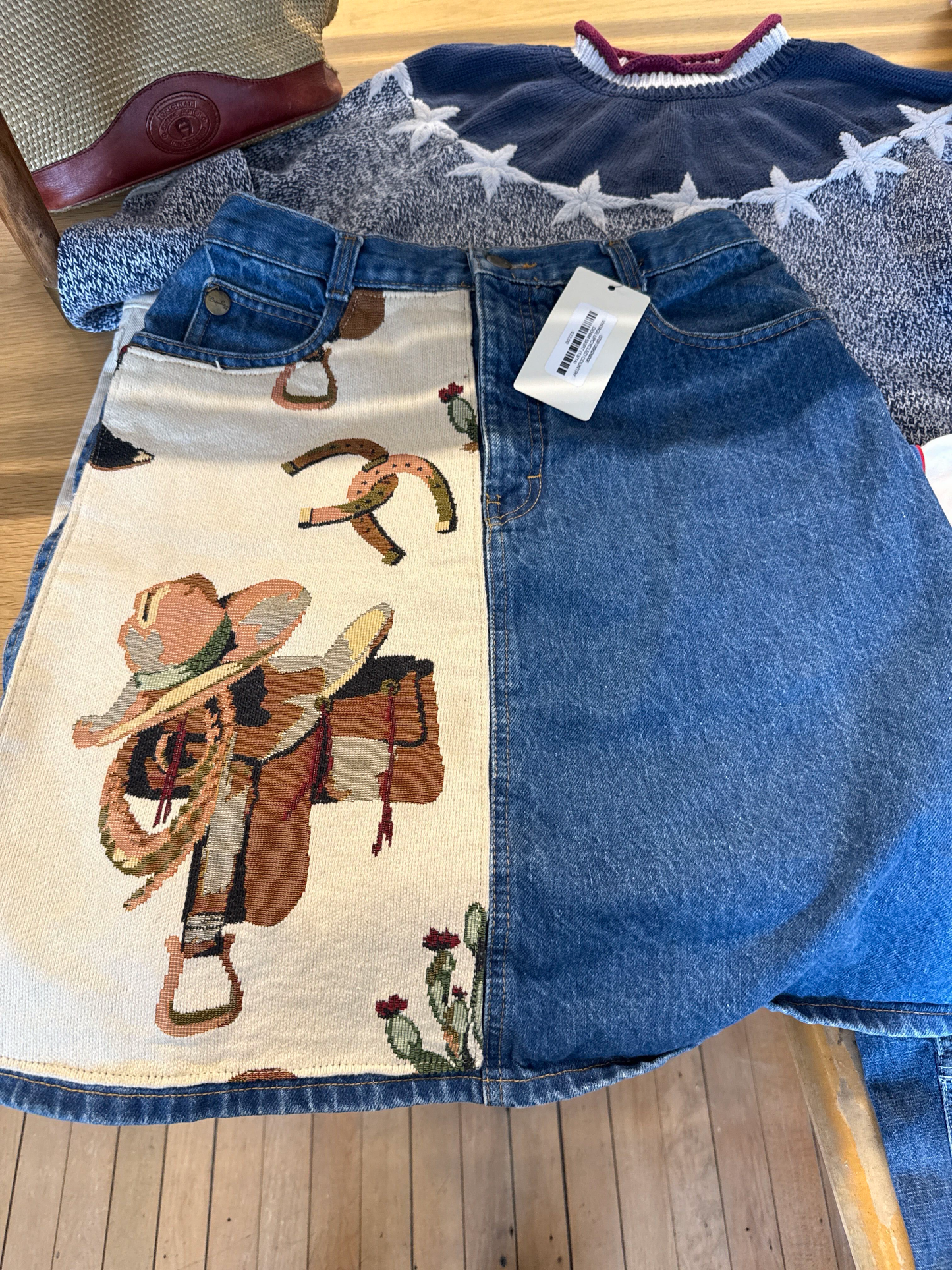 VINTAGE UPCYCLED COUNTRY DENIM SKIRT (13/14)