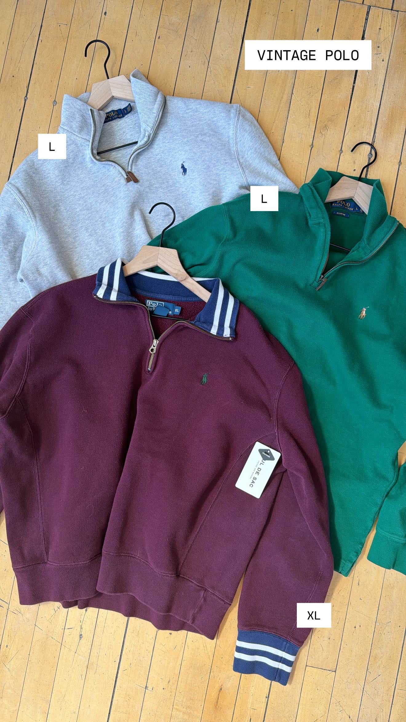 VINTAGE POLO LIGHT GREY QUARTER ZIP (L)