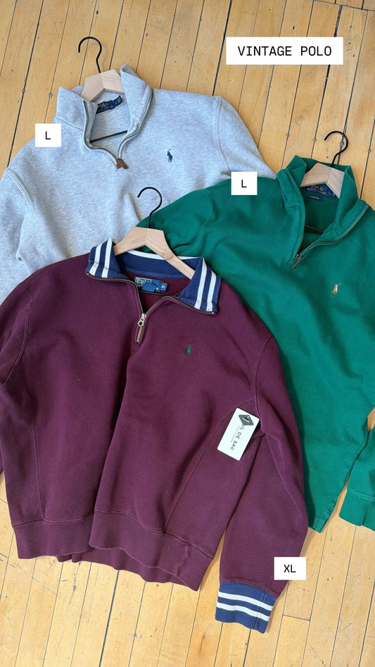 VINTAGE POLO LIGHT GREY QUARTER ZIP (L)