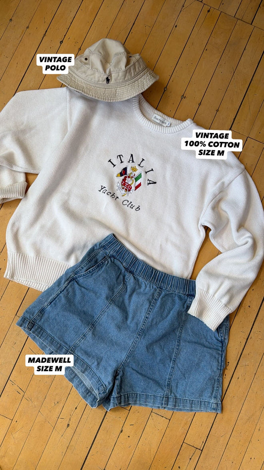 VINTAGE ITALIA YACHT CLUB EMB. COTTON SWEATER (M)
