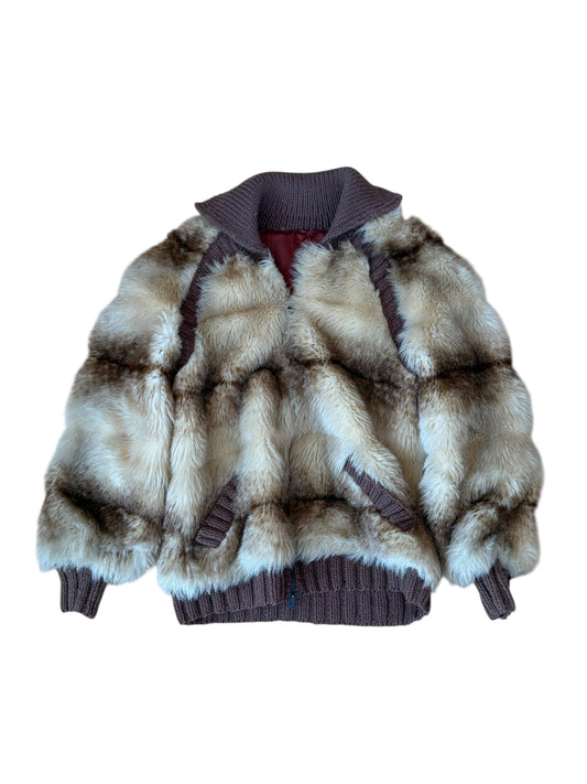 TRUE VINTAGE WOOL AND FAUX FUR BOMBER JACKET (S/M)
