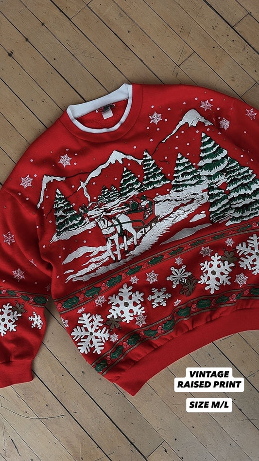 VINTAGE AOP SLEIGH RIDE CREW (M/L)