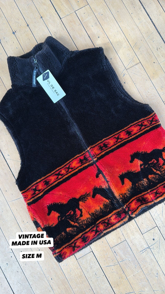 VINTAGE MADE IN USA FLEECE HORSE VEST (M)