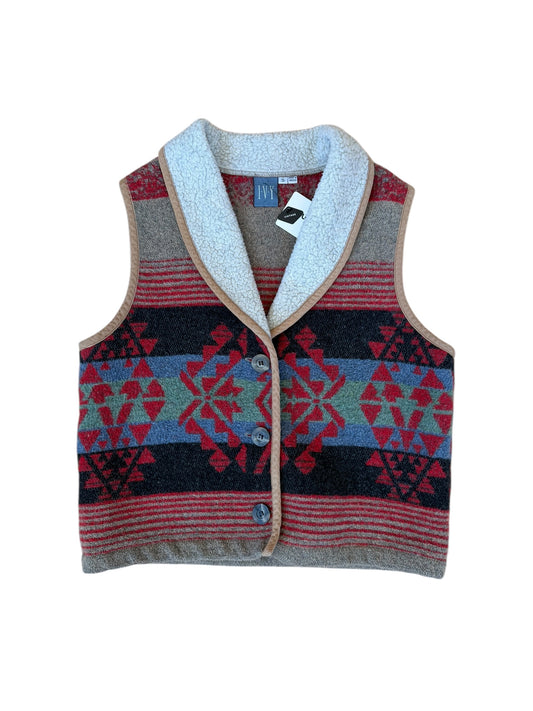 VINTAGE AZTEC WOOL VEST W/ CONTRAST COLLAR (S)