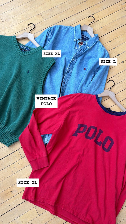 VINTAGE POLO CONTRAST NECKLINE LS (XL)