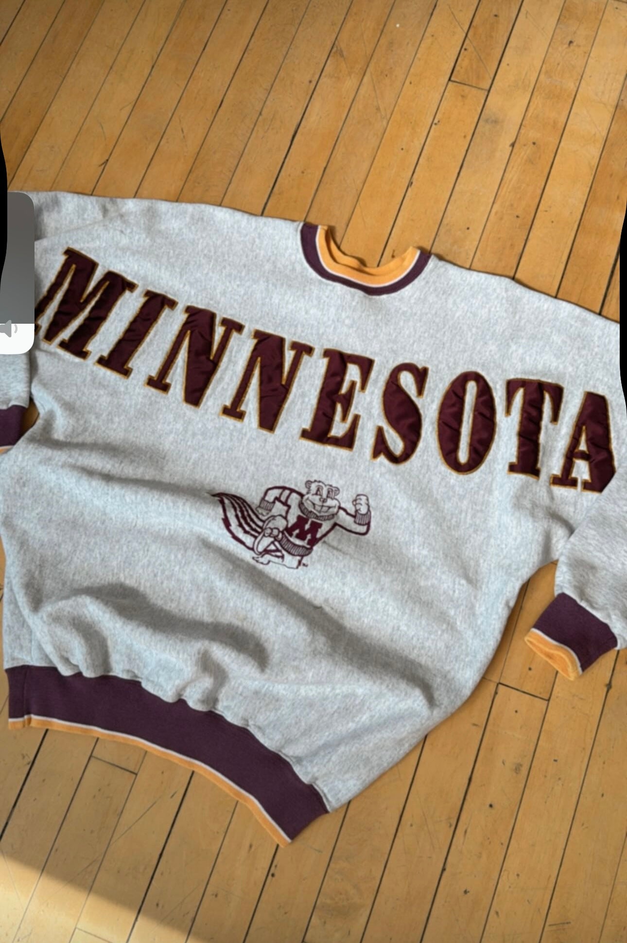 VINTAGE MINNESOTA GOPHERS PATCH SPELL OUT CREW (L/XL)